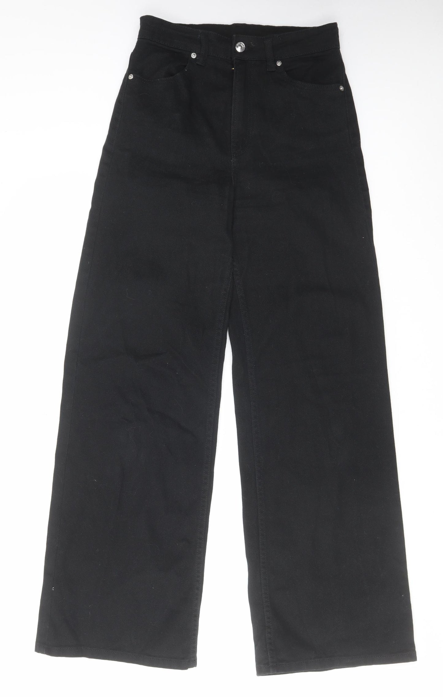 H&M Womens Black Cotton Wide-Leg Jeans Size 8 L32 in Regular Zip