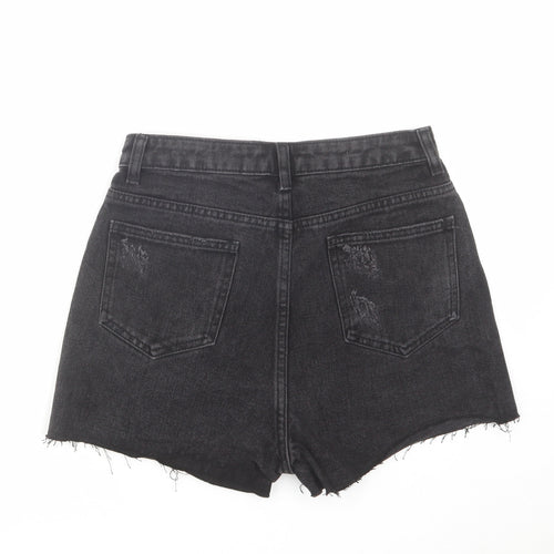 PRETTYLITTLETHING Womens Black Cotton Cut-Off Shorts Size 8 L3 in Regular Zip - Distressed