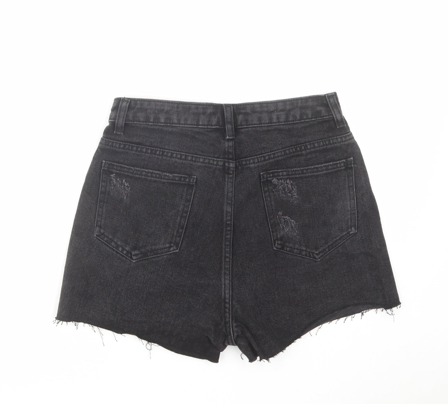 PRETTYLITTLETHING Womens Black Cotton Cut-Off Shorts Size 8 L3 in Regular Zip - Distressed