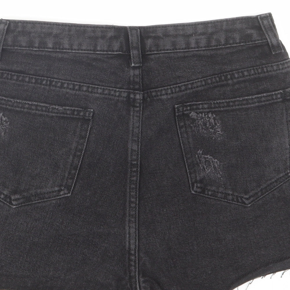 PRETTYLITTLETHING Womens Black Cotton Cut-Off Shorts Size 8 L3 in Regular Zip - Distressed