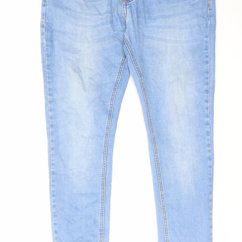 Asylum Womens Blue Cotton Skinny Jeans Size 34 in L30 in Regular Zip - Raw Hems