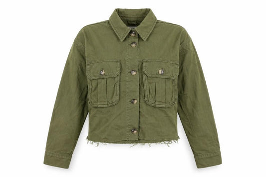 Front view of Topshop women’s green jacket, size S, button