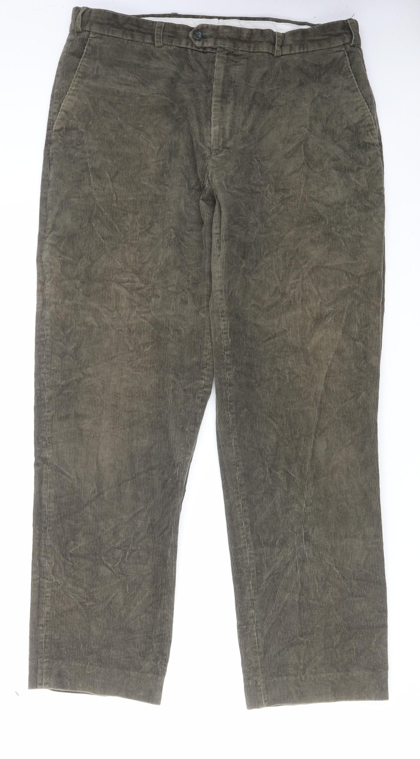 BHS Mens Green Cotton Trousers Size 38 in L33 in Regular Zip