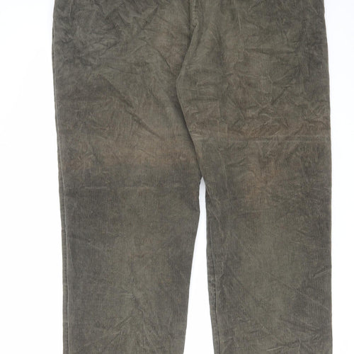BHS Mens Green Cotton Trousers Size 38 in L33 in Regular Zip