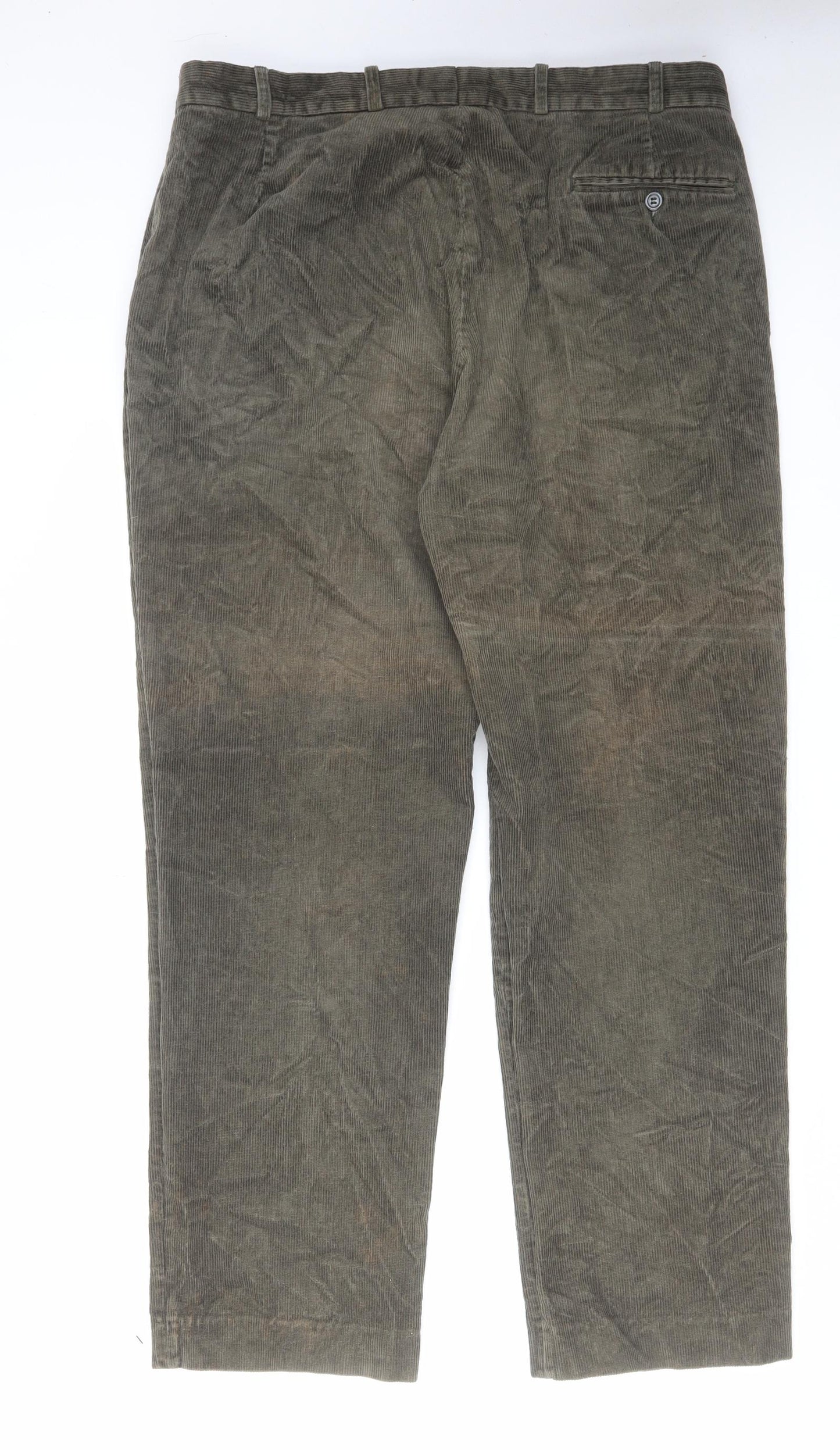 BHS Mens Green Cotton Trousers Size 38 in L33 in Regular Zip