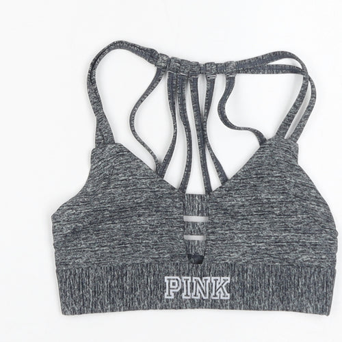 PINK Womens Grey Geometric Polyamide Cropped Tank Size XS V-Neck Pullover