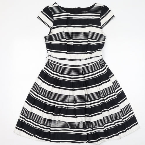 Dorothy Perkins Womens White Striped Cotton A-Line Size 12 Boat Neck Zip