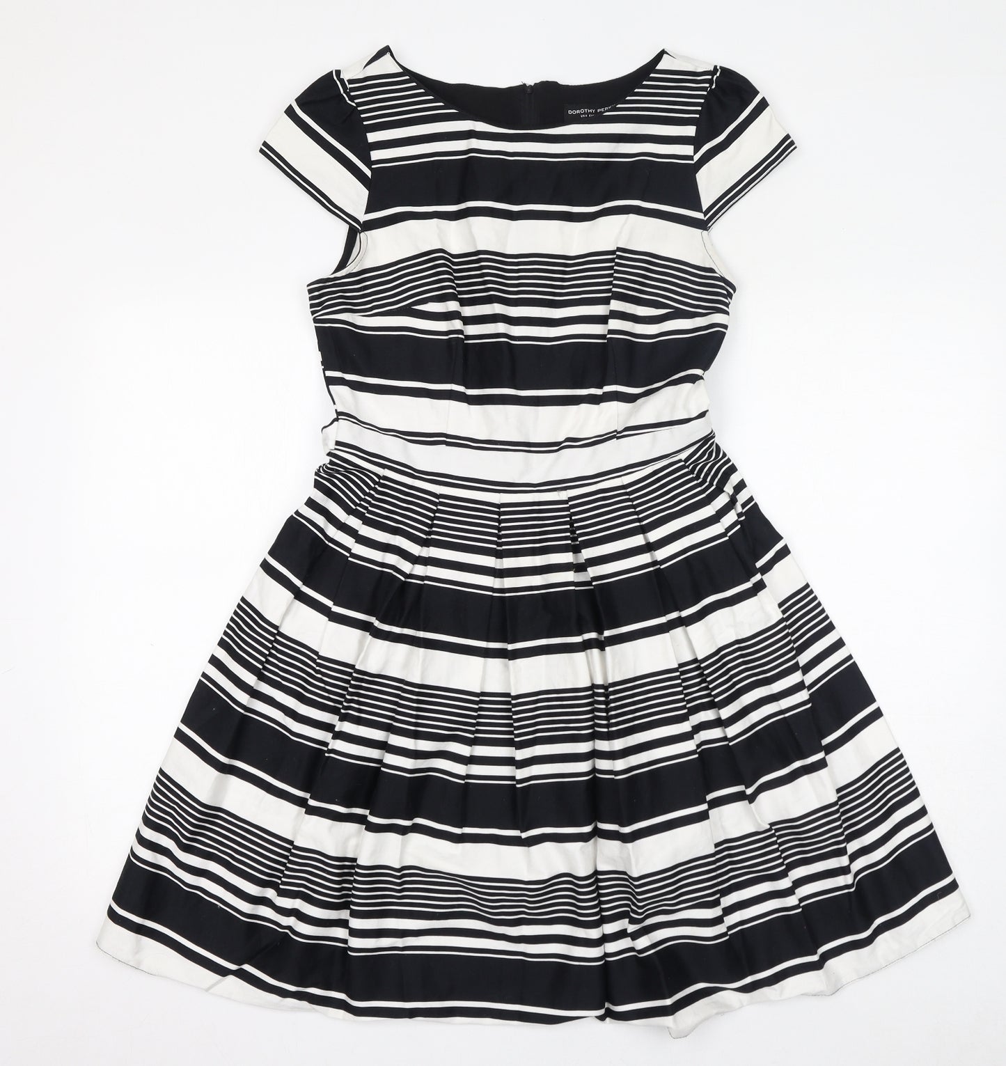 Dorothy Perkins Womens White Striped Cotton A-Line Size 12 Boat Neck Zip