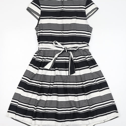 Dorothy Perkins Womens White Striped Cotton A-Line Size 12 Boat Neck Zip