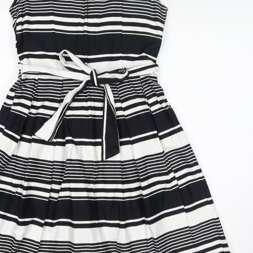 Dorothy Perkins Womens White Striped Cotton A-Line Size 12 Boat Neck Zip