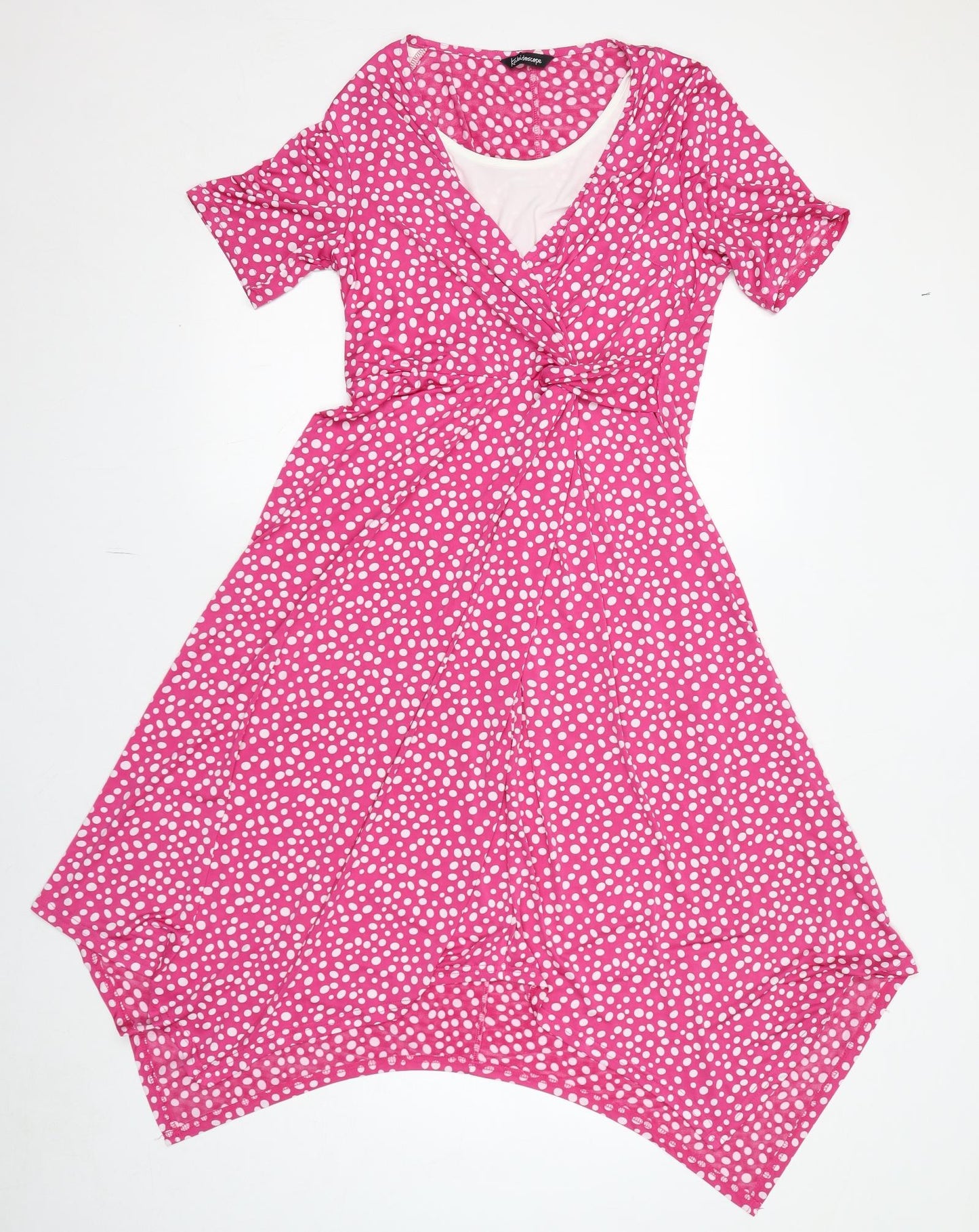 Kaleidoscope Womens Pink Polka Dot Polyester A-Line Size 10 V-Neck Pullover - Knot Detail