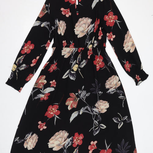 AX Paris Womens Black Floral Polyester A-Line Size 12 Round Neck Button