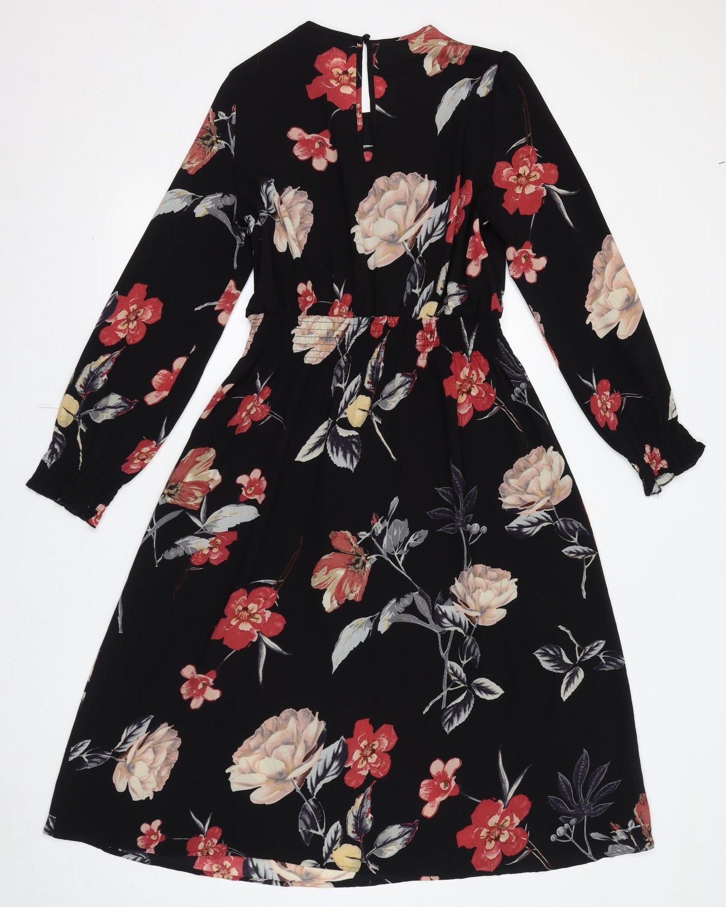 AX Paris Womens Black Floral Polyester A-Line Size 12 Round Neck Button