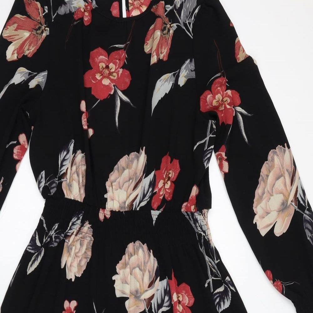 AX Paris Womens Black Floral Polyester A-Line Size 12 Round Neck Button