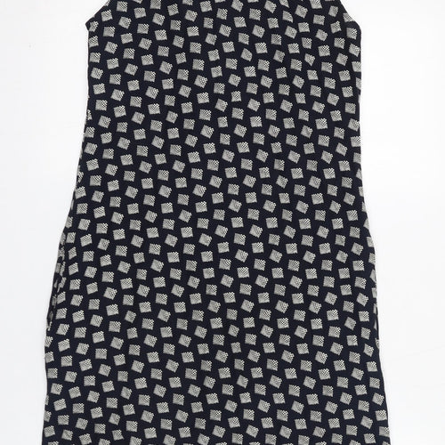 St Michael Womens Black Geometric Viscose Shirt Dress Size 8 Collared Button