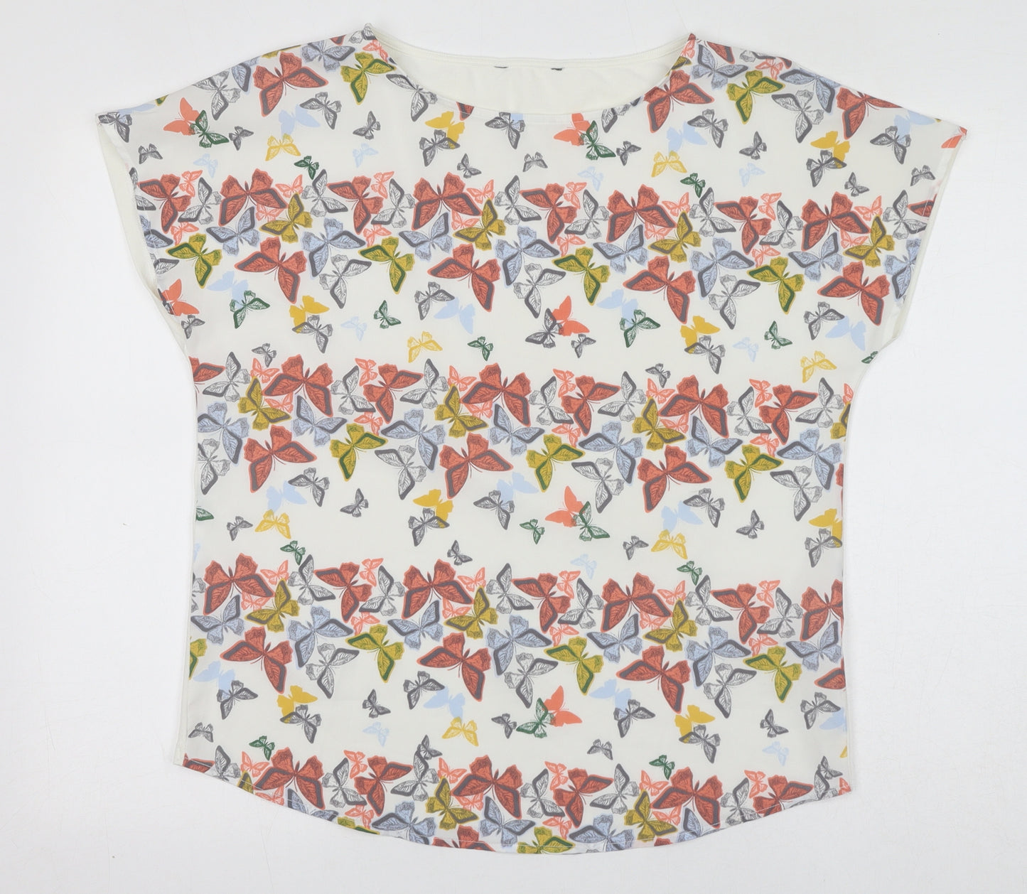 NEXT Womens White Geometric Polyester Basic Blouse Size 12 Round Neck - Butterfly Pattern