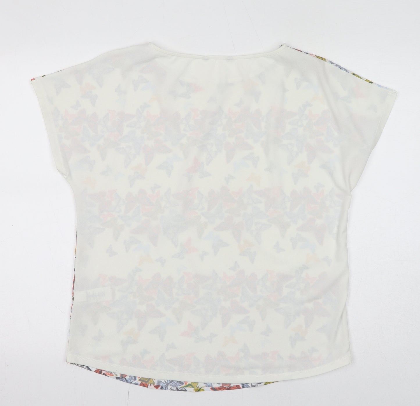 NEXT Womens White Geometric Polyester Basic Blouse Size 12 Round Neck - Butterfly Pattern
