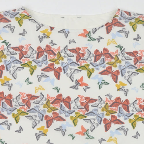 NEXT Womens White Geometric Polyester Basic Blouse Size 12 Round Neck - Butterfly Pattern