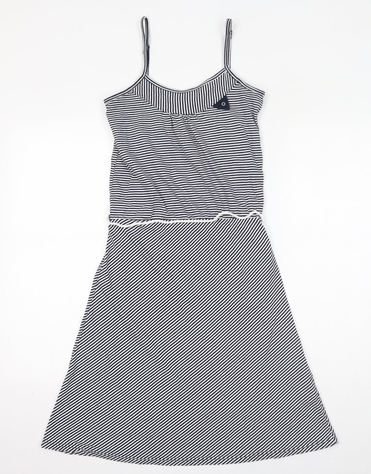 Don't Ask Amanda Womens Blue Striped Cotton A-Line Size S Scoop Neck Pullover