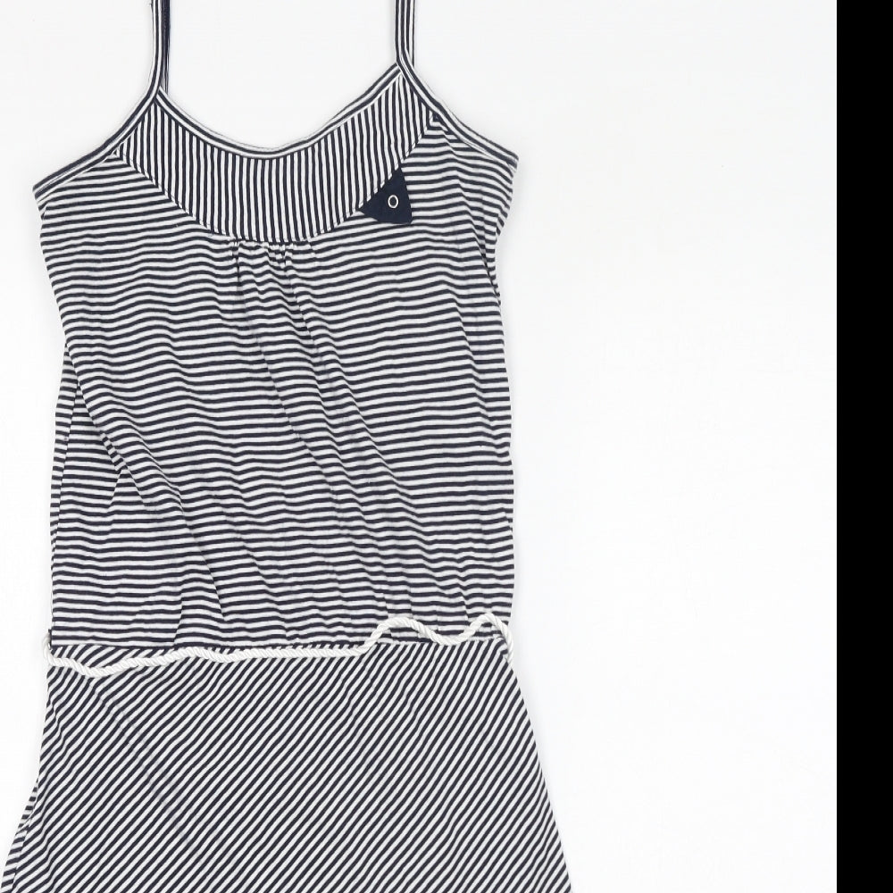 Don't Ask Amanda Womens Blue Striped Cotton A-Line Size S Scoop Neck Pullover