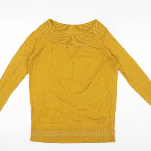 BiBA Womens Yellow Boat Neck Nylon Pullover Jumper Size 8