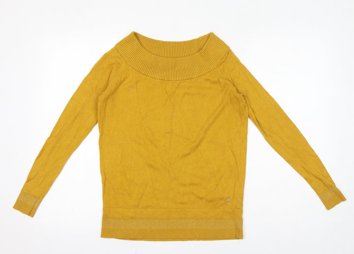 BiBA Womens Yellow Boat Neck Nylon Pullover Jumper Size 8