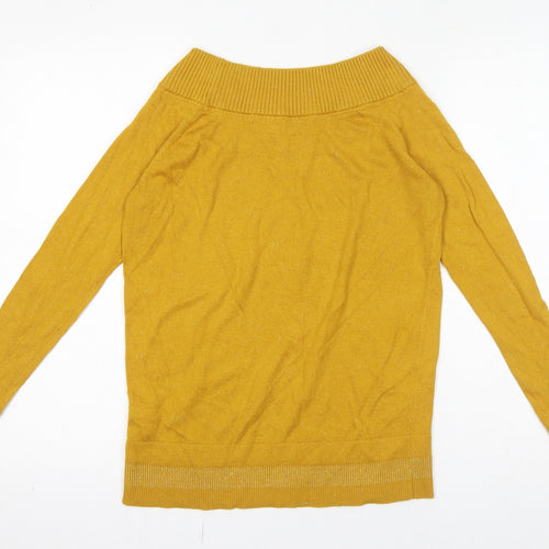 BiBA Womens Yellow Boat Neck Nylon Pullover Jumper Size 8