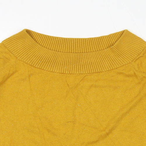BiBA Womens Yellow Boat Neck Nylon Pullover Jumper Size 8