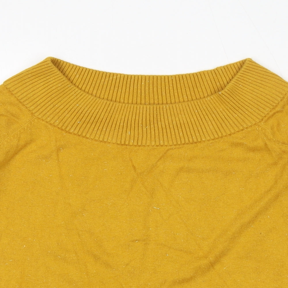 BiBA Womens Yellow Boat Neck Nylon Pullover Jumper Size 8
