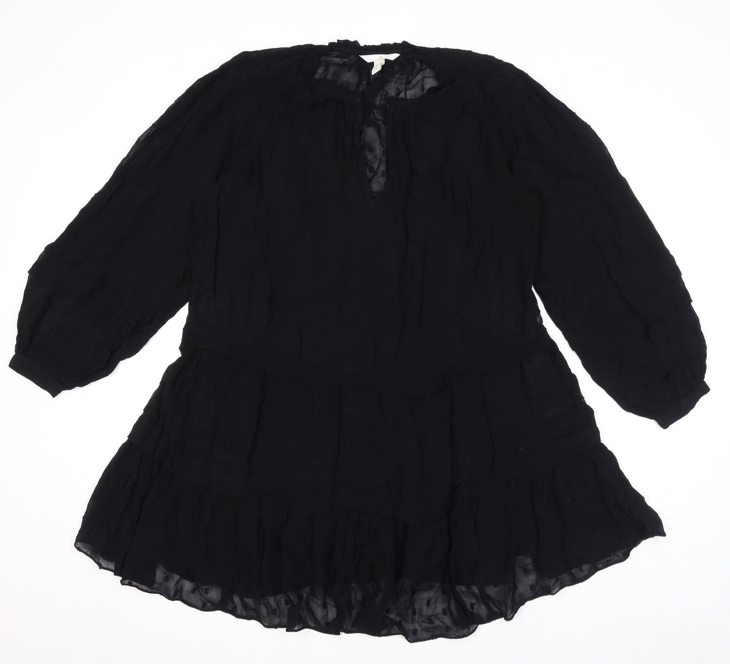 H&M Womens Black Polka Dot Viscose A-Line Size M V-Neck Pullover