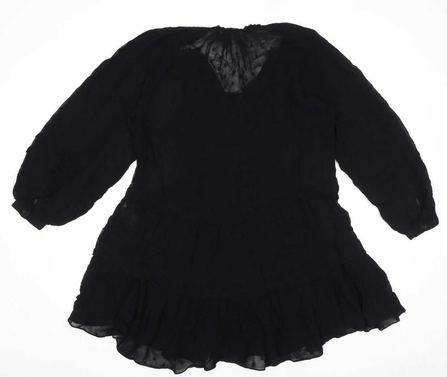 H&M Womens Black Polka Dot Viscose A-Line Size M V-Neck Pullover