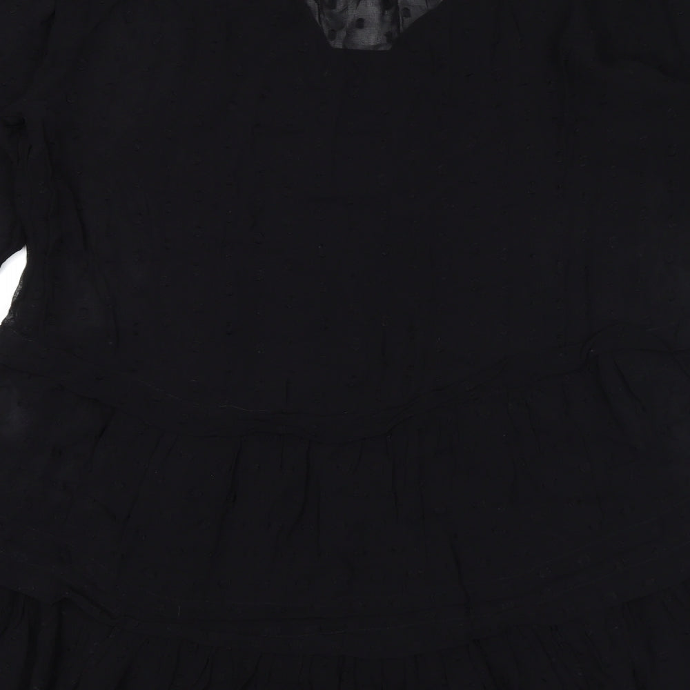 H&M Womens Black Polka Dot Viscose A-Line Size M V-Neck Pullover