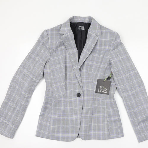 Parallel Womens Grey Geometric Jacket Blazer Size M Button