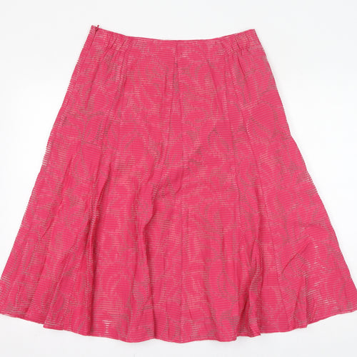 Classic Womens Pink Geometric Viscose Swing Skirt Size 12 Zip