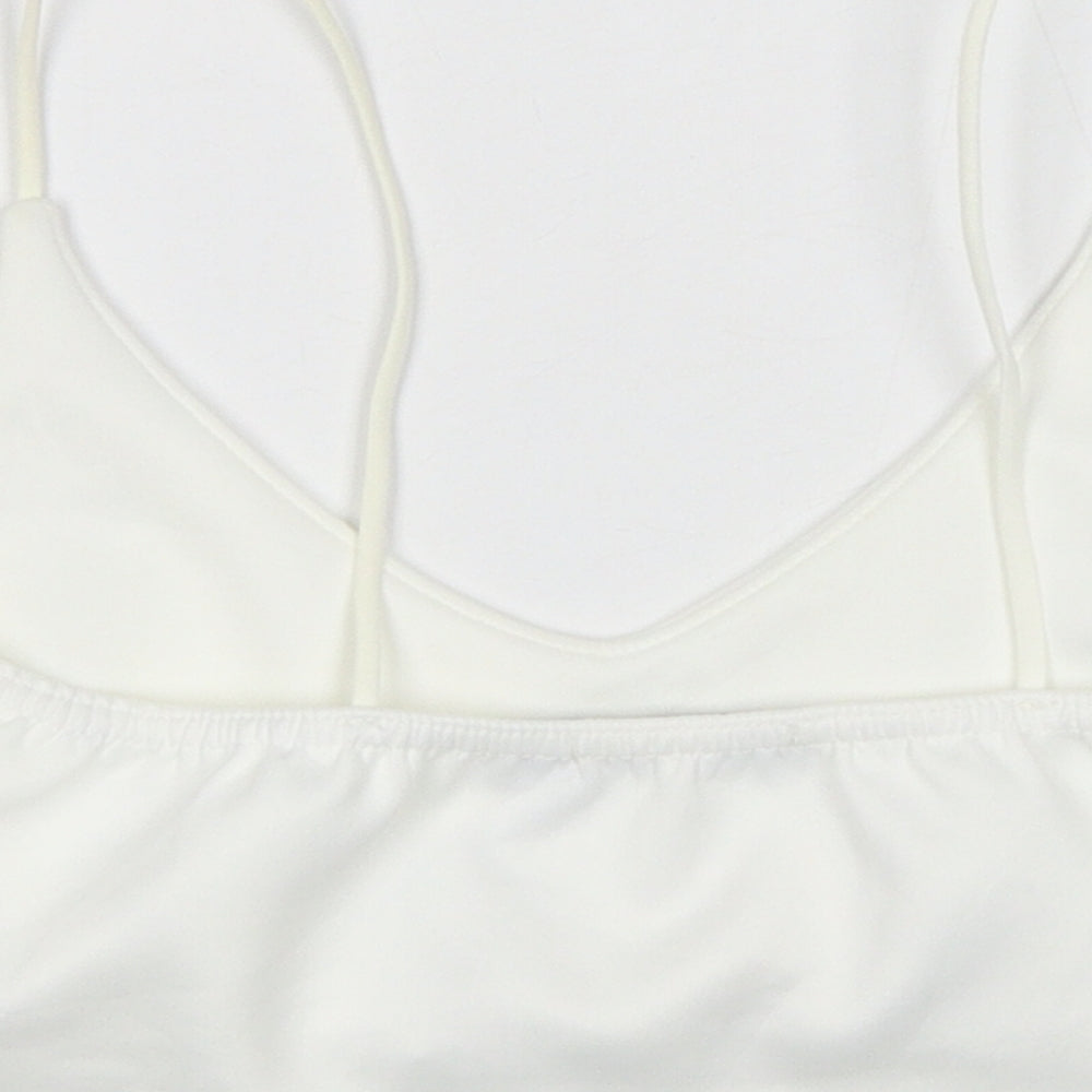 Boohoo Womens White Polyester Cropped Tank Size 10 V-Neck