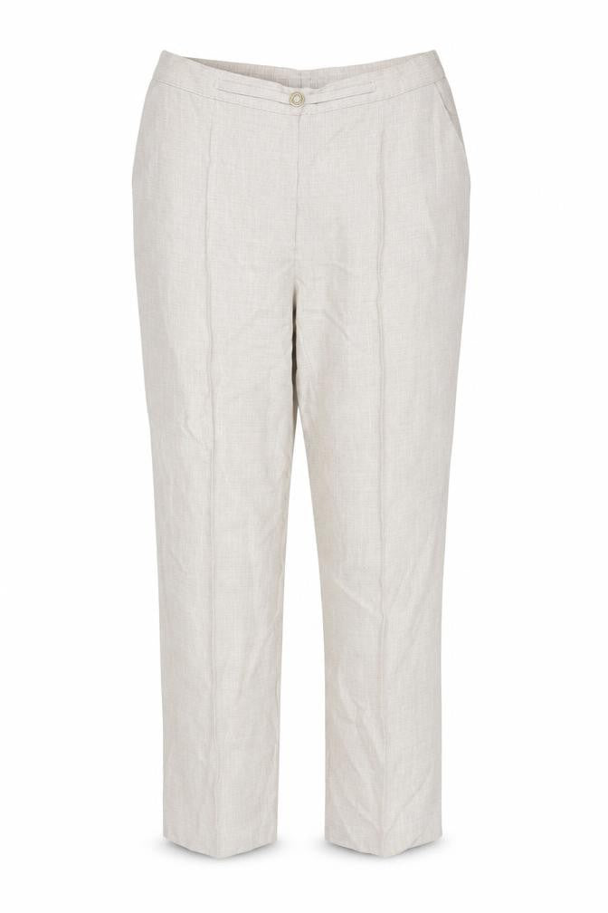 Front view of Marks & Spencer women’s ivory polyester trousers, size UK 18, 28-inch leg regular
