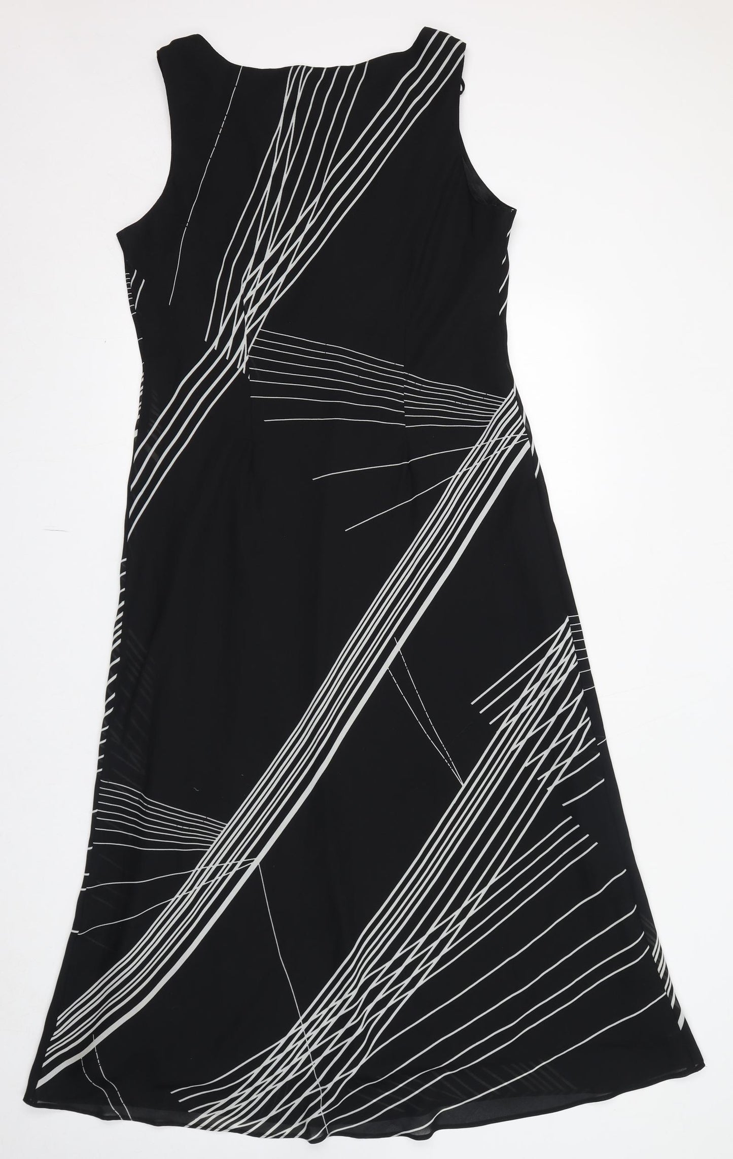 Ronni Nicole Womens Black Geometric Polyester A-Line Size 14 Round Neck Pullover