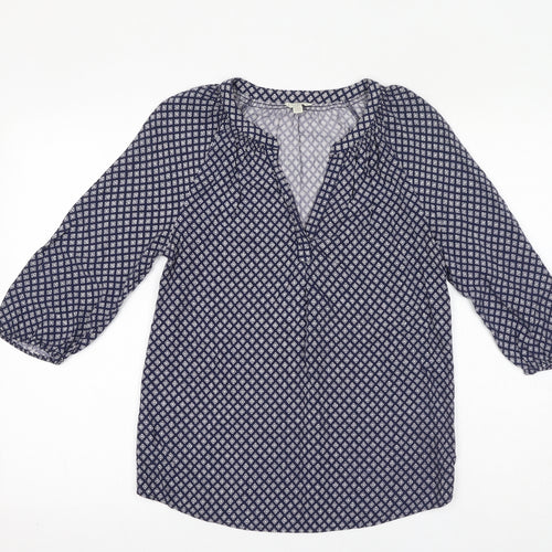 Sonoma Womens Blue Geometric Viscose Basic Blouse Size XS V-Neck