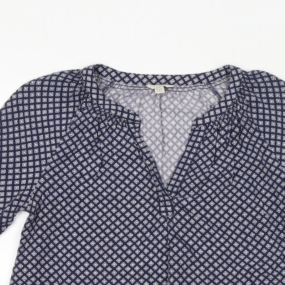 Sonoma Womens Blue Geometric Viscose Basic Blouse Size XS V-Neck