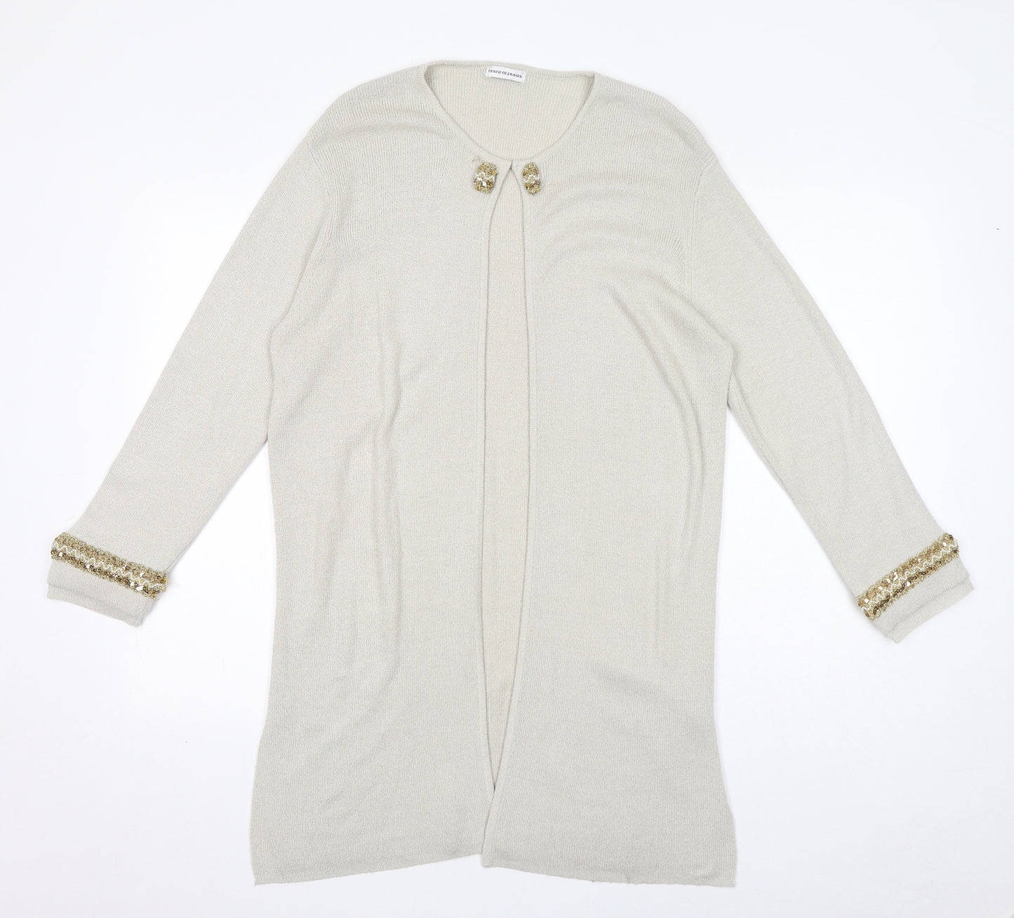 House of Fraser Womens Ivory Round Neck Acrylic Cardigan Jumper Size S