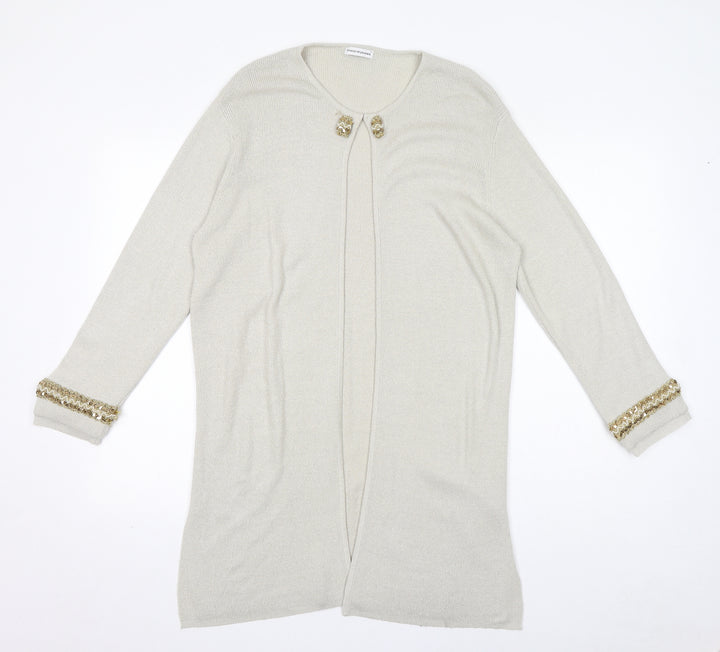 House of Fraser Womens Ivory Round Neck Acrylic Cardigan Jumper Size S