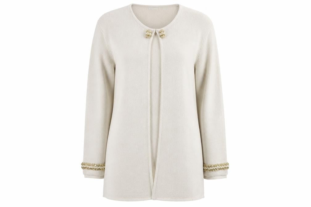 House of Fraser Womens Ivory Round Neck Acrylic Cardigan Jumper Size S