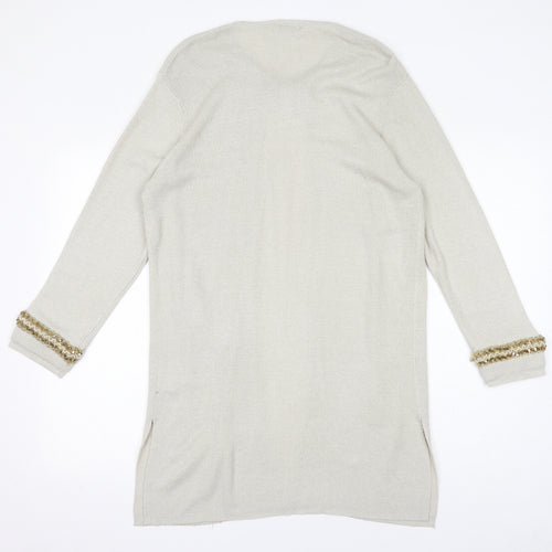 House of Fraser Womens Ivory Round Neck Acrylic Cardigan Jumper Size S