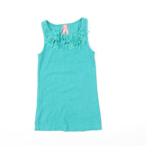 NEXT Girls Green Cotton Basic Tank Size 7 Years Round Neck Pullover