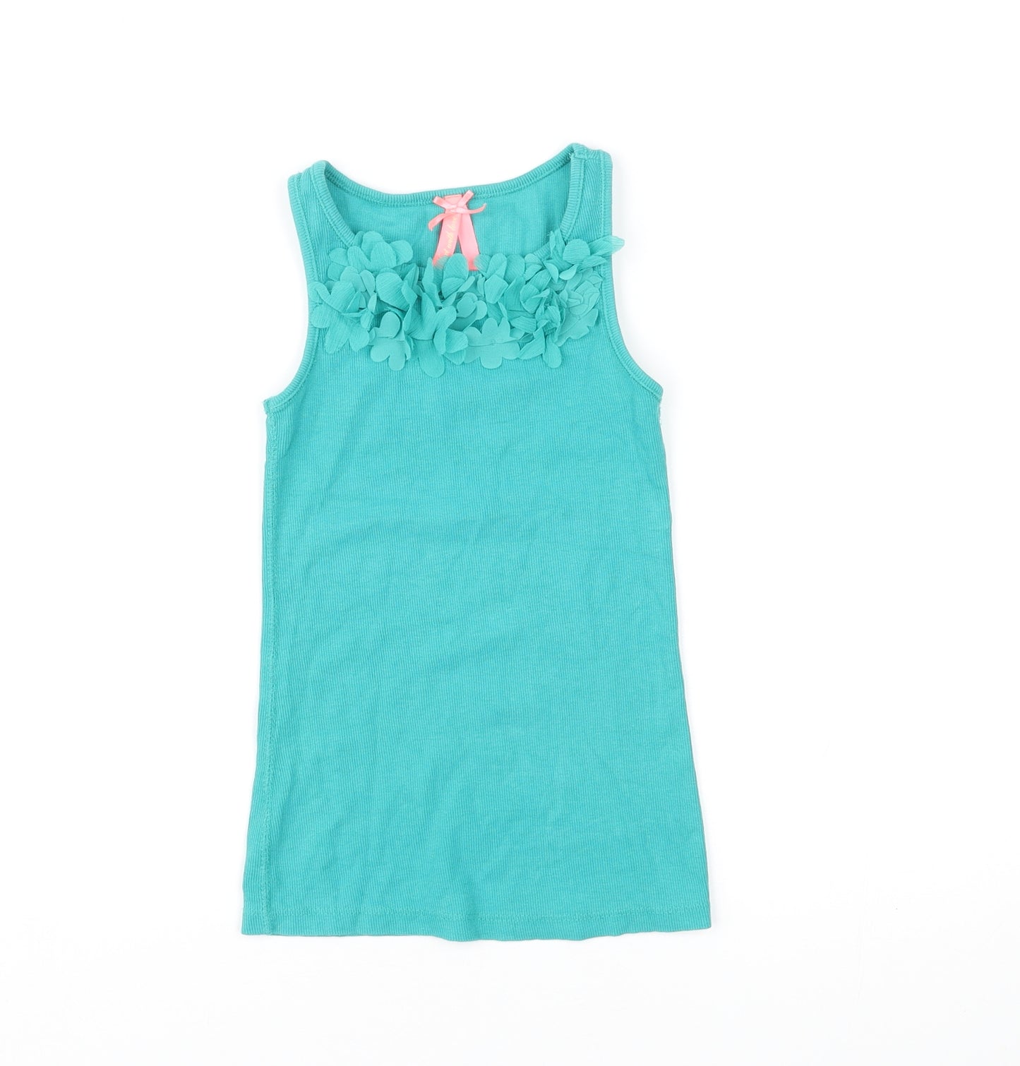 NEXT Girls Green Cotton Basic Tank Size 7 Years Round Neck Pullover