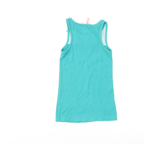 NEXT Girls Green Cotton Basic Tank Size 7 Years Round Neck Pullover