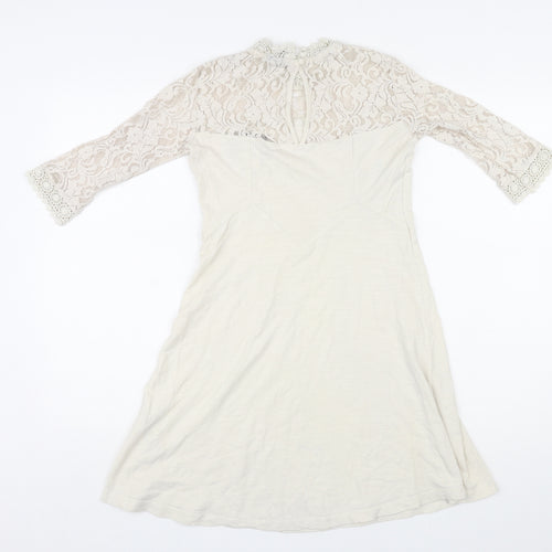 ASOS Womens Ivory Cotton A-Line Size 8 Mock Neck Button - Lace