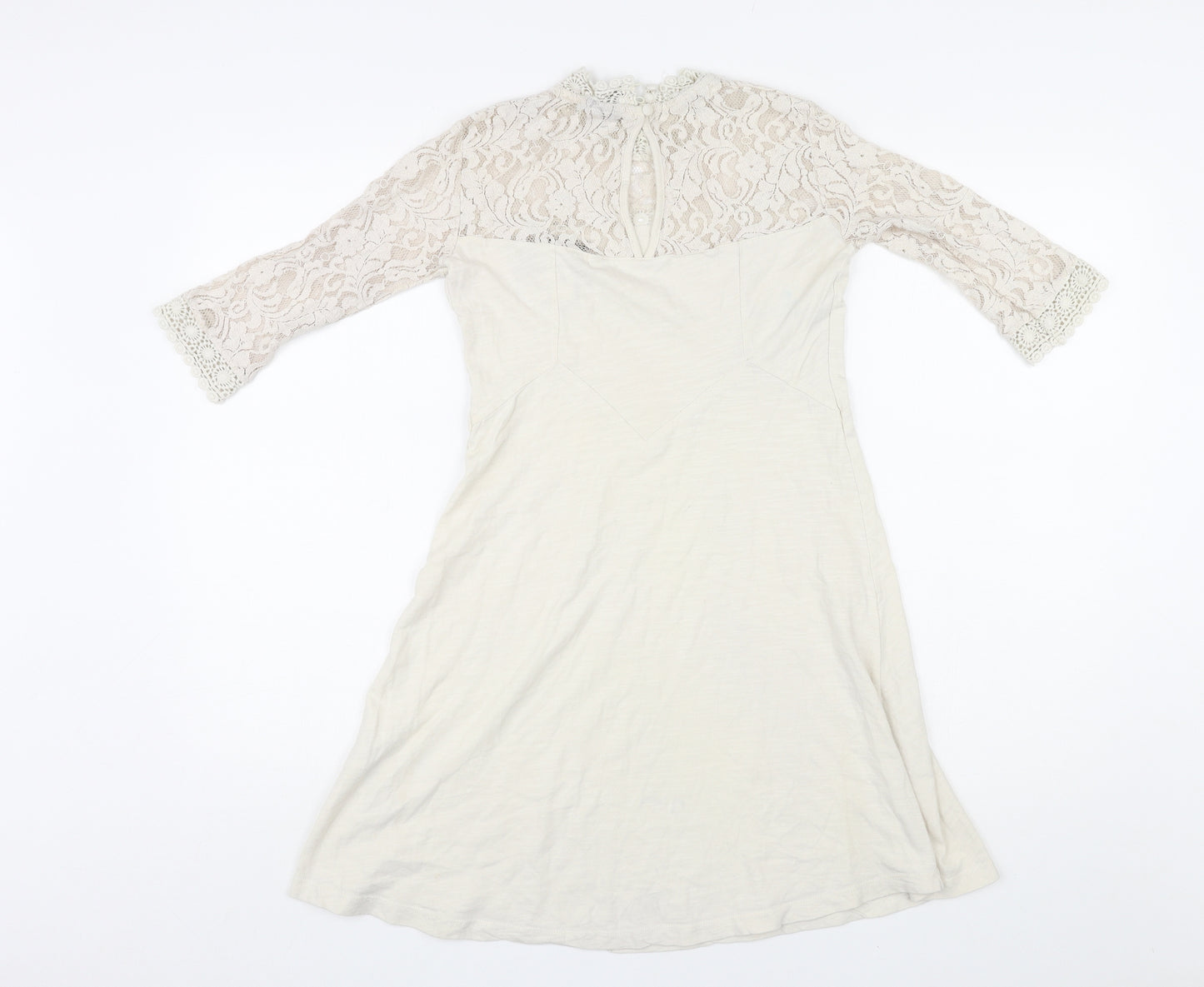 ASOS Womens Ivory Cotton A-Line Size 8 Mock Neck Button - Lace