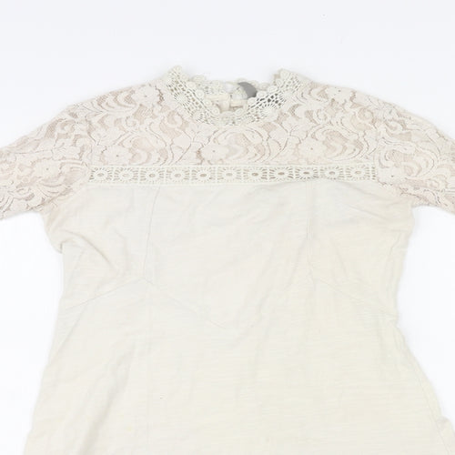 ASOS Womens Ivory Cotton A-Line Size 8 Mock Neck Button - Lace