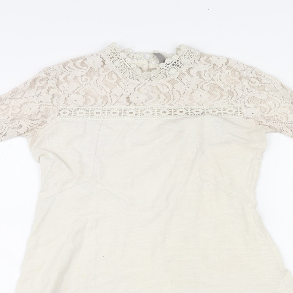 ASOS Womens Ivory Cotton A-Line Size 8 Mock Neck Button - Lace